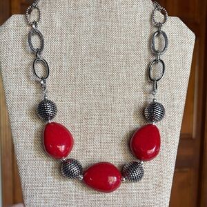 Premier Design Red Silver Necklace Heat Wave Statement
